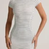 Vestido corto ajustado de manga corta Jazlyn de modal con rayas azules y amarillas Vestido corto ajustado de manga corta Jazlyn de modal con rayas azules y amarillas