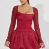 Vestido corto Aletta con volantes en el bajo, en rojo Vestido corto Aletta con volantes en el bajo, en rojo
