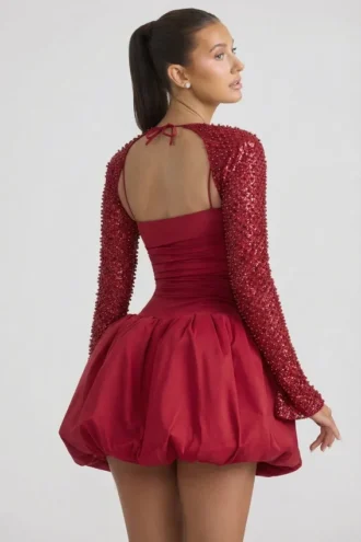 Vestido corto Aletta con volantes en el bajo, en rojo