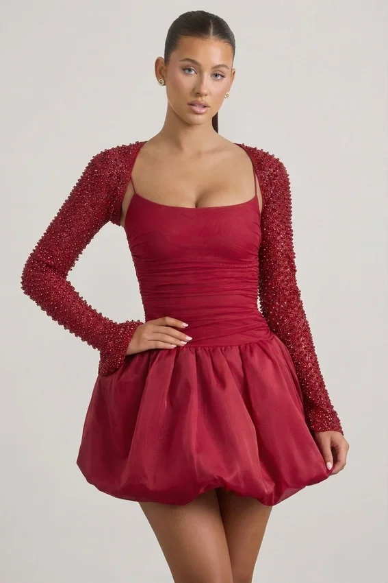 Vestido corto Aletta con volantes en el bajo, en rojo Vestido corto Aletta con volantes en el bajo, en rojo