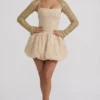 Vestido corto Aletta con volantes en el bajo y adornos dorados