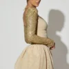 Vestido corto Aletta con volantes en el bajo y adornos dorados
