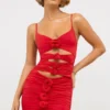 Vestido corto Aniela de jersey elástico con detalles de rosas en rojo escarlata Vestido corto Aniela de jersey elástico con detalles de rosas en rojo escarlata
