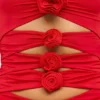 Vestido corto Aniela de jersey elástico con detalles de rosas en rojo escarlata Vestido corto Aniela de jersey elástico con detalles de rosas en rojo escarlata
