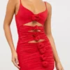 Vestido corto Aniela de jersey elástico con detalles de rosas en rojo escarlata Vestido corto Aniela de jersey elástico con detalles de rosas en rojo escarlata