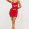 Vestido corto Aniela de jersey elástico con detalles de rosas en rojo escarlata Vestido corto Aniela de jersey elástico con detalles de rosas en rojo escarlata