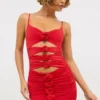 Vestido corto Aniela de jersey elástico con detalles de rosas en rojo escarlata Vestido corto Aniela de jersey elástico con detalles de rosas en rojo escarlata