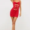 Vestido corto Aniela de jersey elástico con detalles de rosas en rojo escarlata Vestido corto Aniela de jersey elástico con detalles de rosas en rojo escarlata