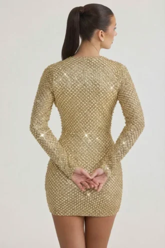 Vestido corto Arlowe con cuello vuelto y adornos en dorado