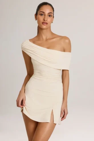 Vestido corto asimétrico de corte A Suhana en modal color marfil