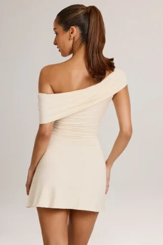 Vestido corto asimétrico de corte A Suhana en modal color marfil