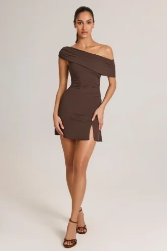 Vestido corto asimétrico de corte A Suhana Modal en marrón chocolate