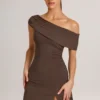 Vestido corto asimétrico de corte A Suhana Modal en marrón chocolate Vestido corto asimétrico de corte A Suhana Modal en marrón chocolate