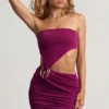 Vestido corto asimétrico de jersey texturizado Zephyr en morado baya Vestido corto asimétrico de jersey texturizado Zephyr en morado baya