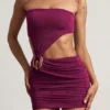 Vestido corto asimétrico de jersey texturizado Zephyr en morado baya Vestido corto asimétrico de jersey texturizado Zephyr en morado baya