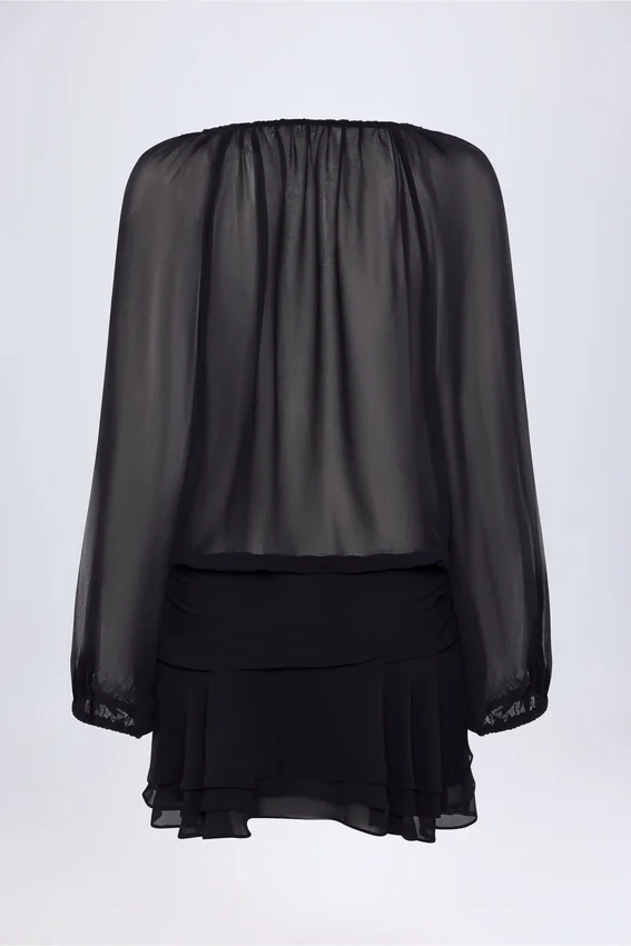 Vestido corto Avalon con mangas abullonadas y cordones en negro Vestido corto Avalon con mangas abullonadas y cordones en negro