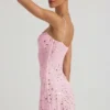 Vestido corto Averie transparente con adornos y cuello cuadrado en rosa