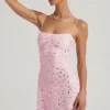 Vestido corto Averie transparente con adornos y cuello cuadrado en rosa