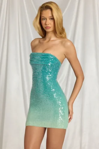 Vestido corto bandeau Alessi en azul degradado