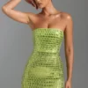Vestido corto bandeau con adornos Aurora en verde pera Vestido corto bandeau con adornos Aurora en verde pera
