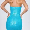 Vestido corto bandeau con adornos Cassidy en turquesa Vestido corto bandeau con adornos Cassidy en turquesa
