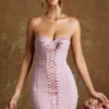 Vestido corto bandeau con cordones tipo corsé Emira en malva