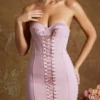 Vestido corto bandeau con cordones tipo corsé Emira en malva