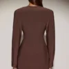 Vestido corto blazer de botonadura sencilla Azelie en marrón chocolate