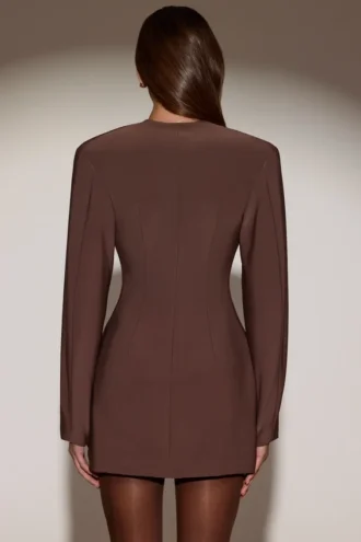 Vestido corto blazer de botonadura sencilla Azelie en marrón chocolate