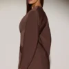 Vestido corto blazer de botonadura sencilla Azelie en marrón chocolate