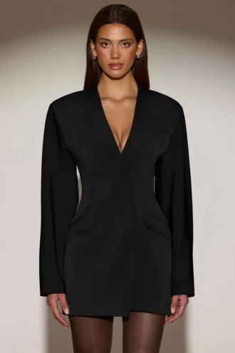 Vestido corto blazer de botonadura sencilla Azelie en negro