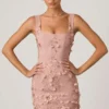 Vestido corto Briar con apliques decorativos y corte corsé en rosa empolvado