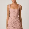 Vestido corto Briar con apliques decorativos y corte corsé en rosa empolvado