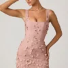 Vestido corto Briar con apliques decorativos y corte corsé en rosa empolvado