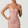 Vestido corto Briar con apliques decorativos y corte corsé en rosa empolvado
