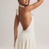 Vestido corto Brooke de modal con cuello halter y corte en A en color blanco
