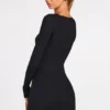 Vestido corto Caris de manga larga con encaje y modal acanalado en negro