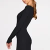 Vestido corto Caris de manga larga con encaje y modal acanalado en negro