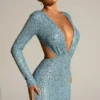 Vestido corto con aberturas y adornos Marva en azul claro Vestido corto con aberturas y adornos Marva en azul claro
