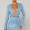 Vestido corto con aberturas y adornos Marva en azul claro Vestido corto con aberturas y adornos Marva en azul claro