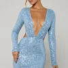 Vestido corto con aberturas y adornos Marva en azul claro Vestido corto con aberturas y adornos Marva en azul claro