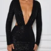 Vestido corto con aberturas y adornos Marva en negro