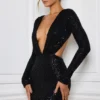Vestido corto con aberturas y adornos Marva en negro