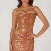 Vestido corto con aberturas y adornos Rania en color bronce Vestido corto con aberturas y adornos Rania en color bronce