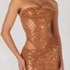 Vestido corto con aberturas y adornos Rania en color bronce Vestido corto con aberturas y adornos Rania en color bronce