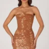 Vestido corto con aberturas y adornos Rania en color bronce Vestido corto con aberturas y adornos Rania en color bronce