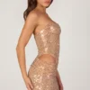 Vestido corto con aberturas y adornos Rania en dorado Vestido corto con aberturas y adornos Rania en dorado