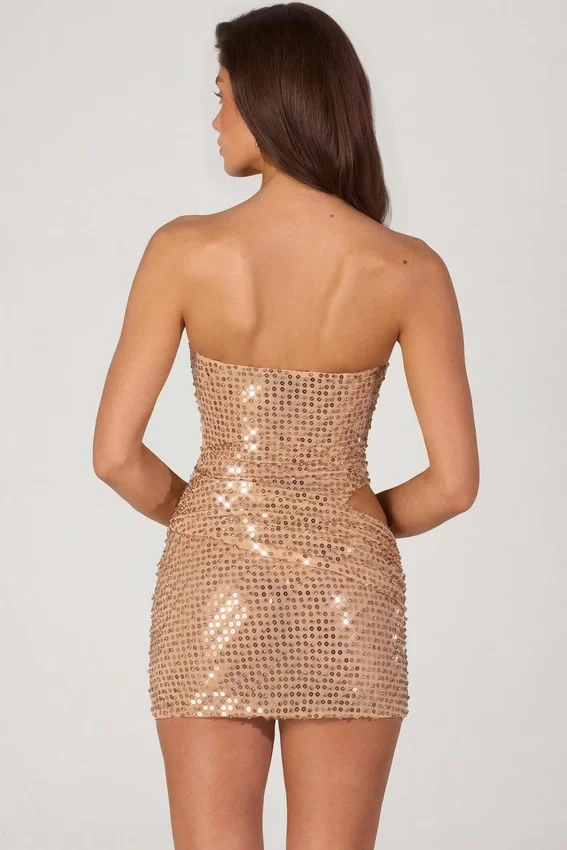 Vestido corto con aberturas y adornos Rania en dorado Vestido corto con aberturas y adornos Rania en dorado