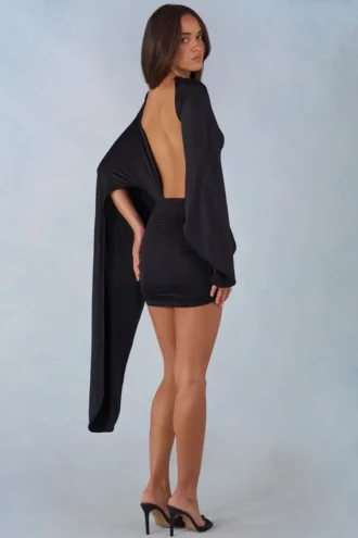 Vestido corto con capa drapeada Lida en negro