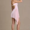 Vestido corto con copas adornadas de satén Celestia en rosa bebé